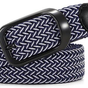 Multicolored Elastic Braided Belt, 1 3/8", Men Woven Stretch Golf Belt for Jeans